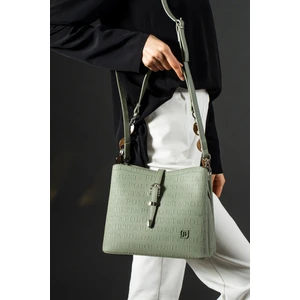 Just Polo Yeşil Gofraj Baskı 5 Bölmeli Kadın El & Omuz Çantası 24X19CM TR4014
