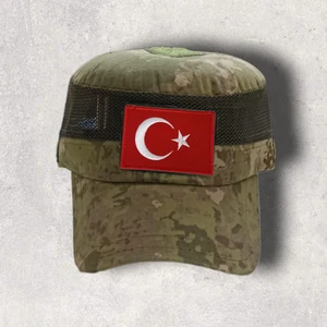 Fileli Kamuflaj Operasyon Arazi Şapkası Yıldırım Temalı (Castro Şapka) + Türk Bayrağı Peç Hediyeli
