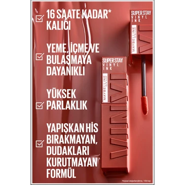 Maybelline New York Super Stay Vinyl Ink Uzun Süre Kalıcı Likit Parlak Ruj 110