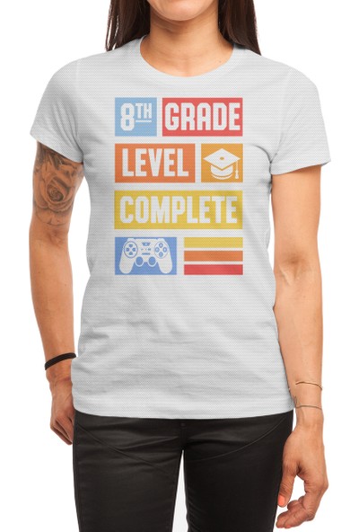 Fizello 8th Grade Graduation Level Complete Video Gamer Student Beyaz Spor Tişört