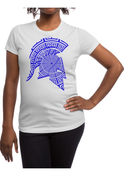 Spartan Warrior Helmet Meander Symbol Beyaz Spor Tişört