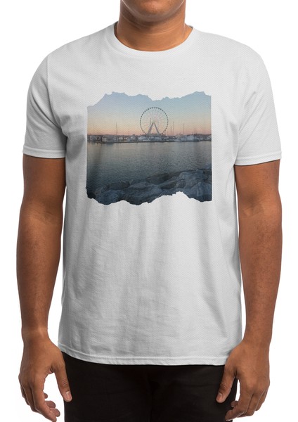 Photography Sunset By The Ocean City In Usa Design Carousel Beyaz Spor Tişört