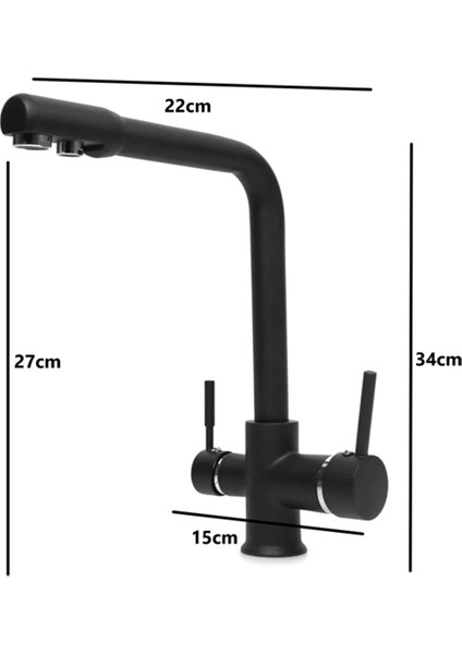 Çift Çıkışlı Arıtmalı Mutfak Bataryası  5 Yıl Garantili Siyah