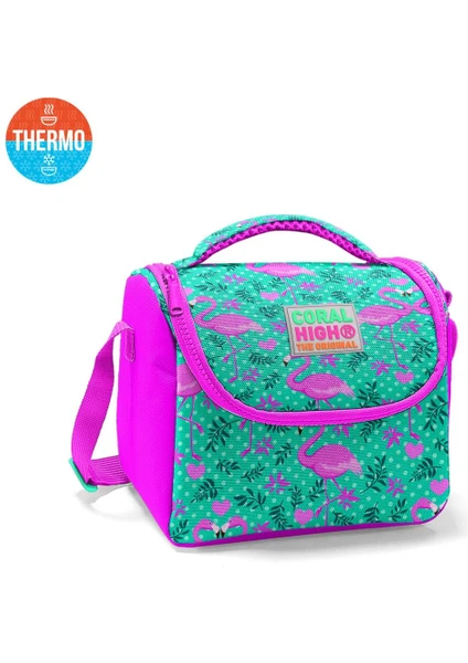 Coral High Kids Su Yeşili Pembe Flamingo Desenli Thermo Beslenme Çantası 11712