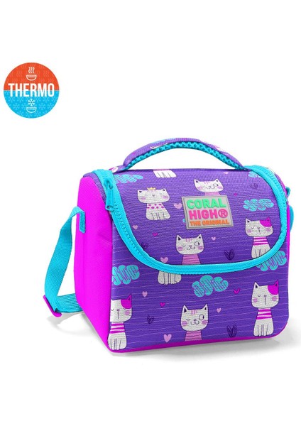 Kids Mor Pembe Kedi Desenli Thermo Beslenme Çantası 11704