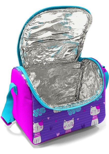 Kids Mor Pembe Kedi Desenli Thermo Beslenme Çantası 11704