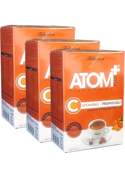 3 Atom Çayı Hekimhan Atom Plus Vitamin Küpleri C Vitamin + Propolis Atom Küpü 3'lü
