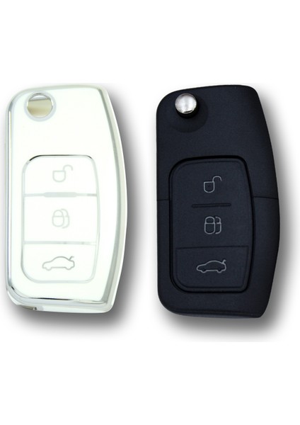 Ford Focus 2004+ Sustalı Beyaz-Gümüş Oto Anahtar Kumanda Kabı Kılıfı Oto Anahtarlık fiyatları