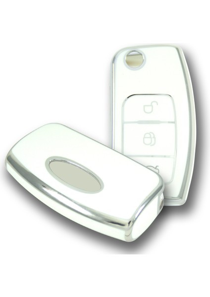 Ford Focus 2004+ Sustalı Beyaz-Gümüş Oto Anahtar Kumanda Kabı Kılıfı Oto Anahtarlık modelleri