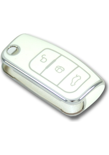 Ford Focus 2004+ Sustalı Beyaz-Gümüş Oto Anahtar Kumanda Kabı Kılıfı Oto Anahtarlık fırsatları