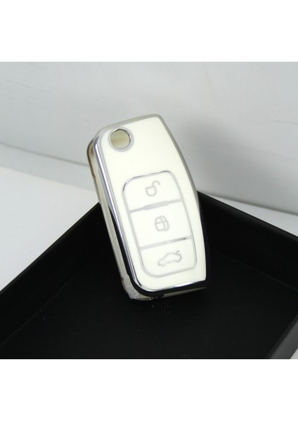 Ford Focus 2004+ Sustalı Beyaz-Gümüş Oto Anahtar Kumanda Kabı Kılıfı Oto Anahtarlık indirimleri