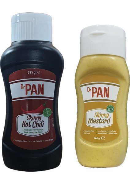 Dr Pan 2'li Şekersiz Sos Paketi Hot Chili Sos 525 gr - Hardal Sosu Şekeriz Düşük Kalorili 260 gr