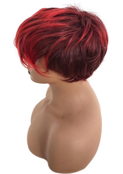 Erkekler Kadınlar Ombre Kırmızı Kısa Peruk Yan Bang ile Sentetik Elyaf Kıvırcık Peruk (Yurt Dışından) modelleri