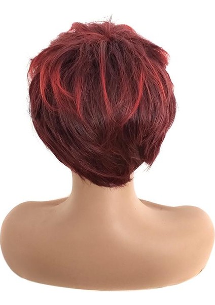 Erkekler Kadınlar Ombre Kırmızı Kısa Peruk Yan Bang ile Sentetik Elyaf Kıvırcık Peruk (Yurt Dışından) fırsatları