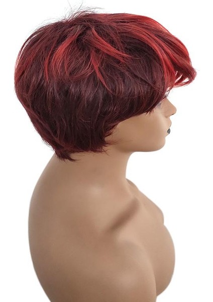 Erkekler Kadınlar Ombre Kırmızı Kısa Peruk Yan Bang ile Sentetik Elyaf Kıvırcık Peruk (Yurt Dışından) indirimleri