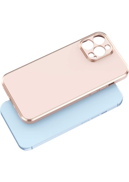 Case 4U Apple iPhone 14 Pro Max Kılıf Kamera Korumalı Yumuşak Pastel Altın Kenar Bark Kapak Rose Gold