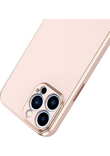 Case 4U Apple iPhone 14 Pro Max Kılıf Kamera Korumalı Yumuşak Pastel Altın Kenar Bark Kapak Rose Gold