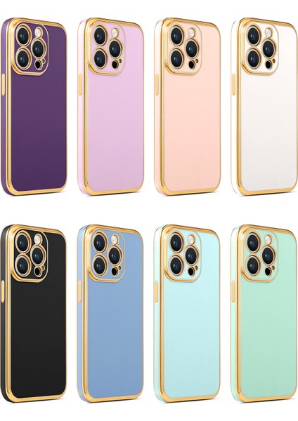 Case 4U Apple iPhone 14 Pro Max Kılıf Kamera Korumalı Yumuşak Pastel Altın Kenar Bark Kapak Rose Gold