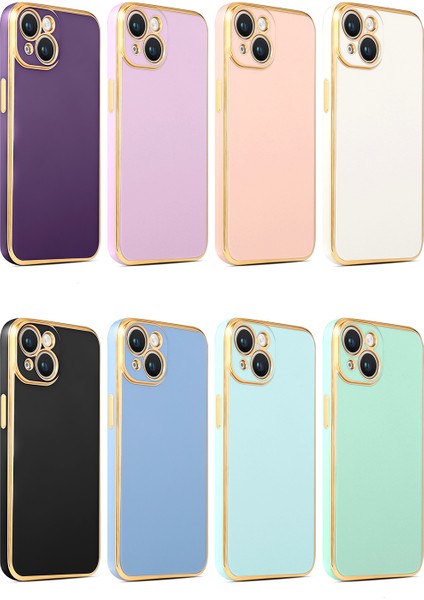 Apple iPhone 14 Kılıf Kamera Korumalı Parlak Gold Kenarlı Yumuşak Silikon Kapak Bark Beyaz fırsatları