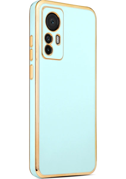 Case 4U Xiaomi Mi 12T Pro / Mi 12T Kılıf Kamera Korumalı Yumuşak Pastel Altın Kenar Bark Kapak Açık Mavi