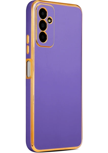 Case 4U Samsung Galaxy M23 Uyumlu Kılıf Kamera Korumalı Yumuşak Pastel Altın Kenar Bark Kapak Mor