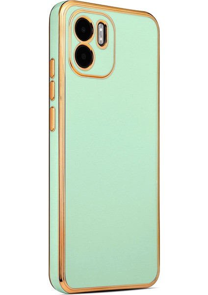 Case 4U Xiaomi Redmi A1 Kılıf Kamera Korumalı Yumuşak Pastel Altın Kenar Bark Kapak Açık Yeşil