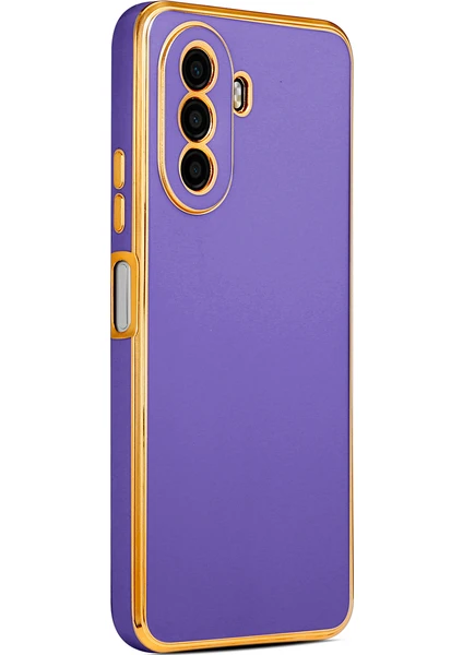 Case 4U Huawei Nova Y70 Kılıf Kamera Korumalı Yumuşak Pastel Altın Kenar Bark Kapak Mor