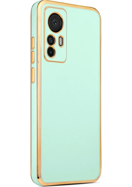 Case 4U Xiaomi Mi 12T Pro / Mi 12T Kılıf Kamera Korumalı Yumuşak Pastel Altın Kenar Bark Kapak Açık Yeşil