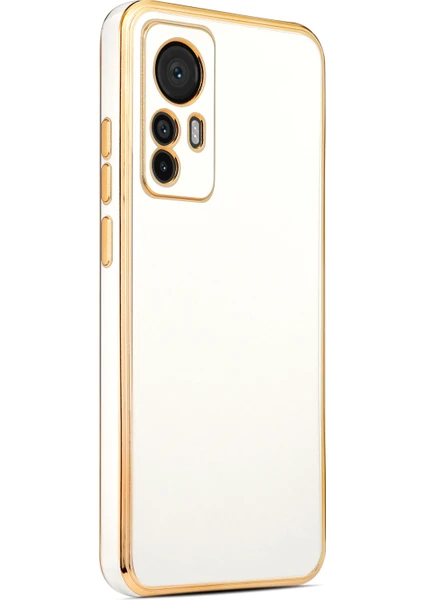 Case 4U Xiaomi Mi 12T Pro / Mi 12T Kılıf Kamera Korumalı Yumuşak Pastel Altın Kenar Bark Kapak Beyaz