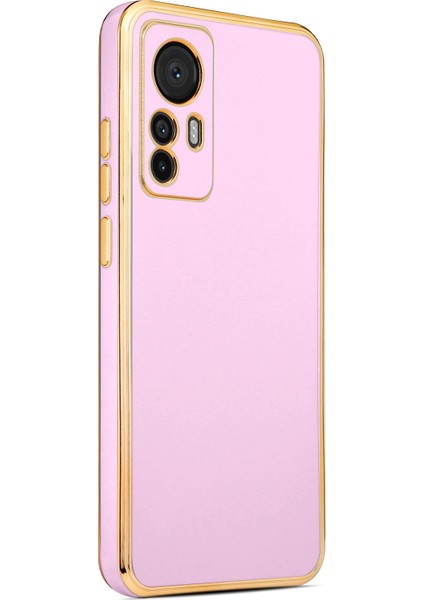 Case 4U Xiaomi Mi 12T Pro / Mi 12T Kılıf Kamera Korumalı Yumuşak Pastel Altın Kenar Bark Kapak Lila