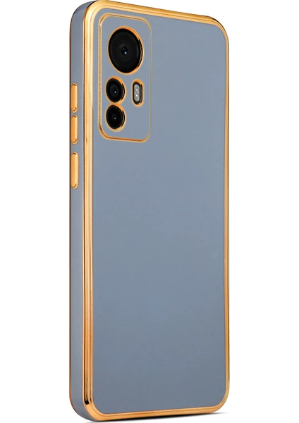 Case 4U Xiaomi Mi 12T Pro / Mi 12T Kılıf Kamera Korumalı Yumuşak Pastel Altın Kenar Bark Kapak Mavi