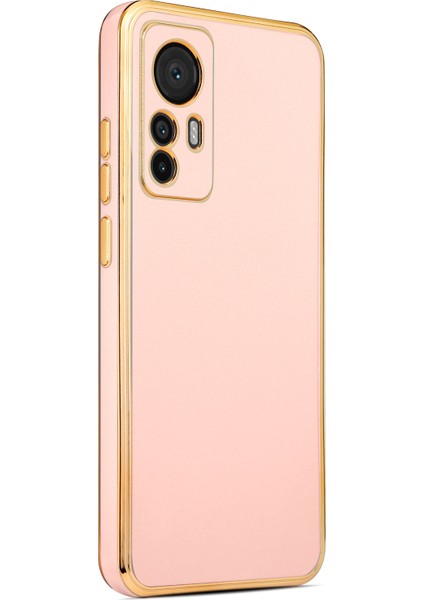 Case 4U Xiaomi Mi 12T Pro / Mi 12T Kılıf Kamera Korumalı Yumuşak Pastel Altın Kenar Bark Kapak Rose Gold