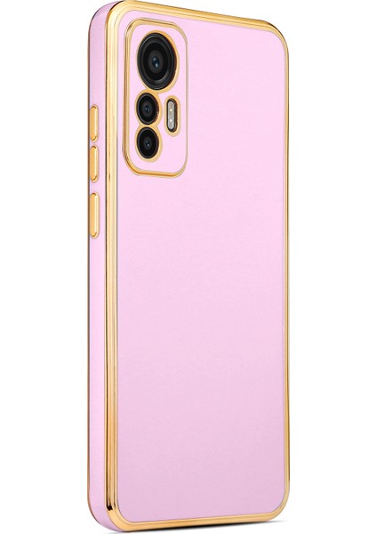 Xiaomi Mi 12 Lite Kılıf Kamera Korumalı Yumuşak Pastel Altın Kenar Bark Kapak Lila