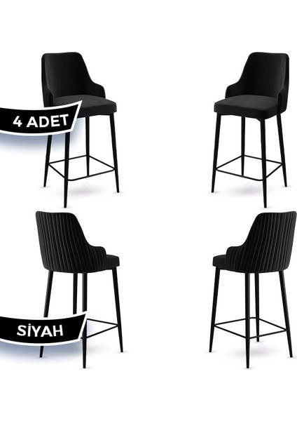 Enox Serisi, Yemek Odası Bar Sandalyesi, Babyface Kumaş, Siyah Metal Ayak , 4 Adet Sandalye