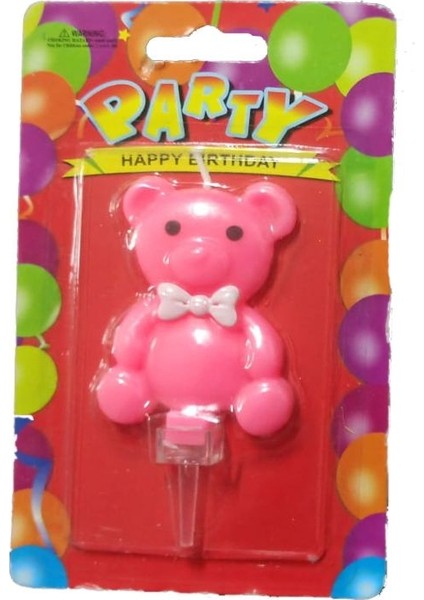 Kürdan Altlığı ile Beraber 9 cm Ayıcık Temalı 1 Yaş Mum 1 Adet Pembe Renk