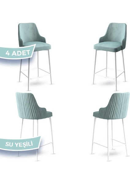 Enox Serisi, Mutfak Bar Sandalyesi, Babyface Kumaş, Beyaz Metal Ayak 4 Adet Sandalye