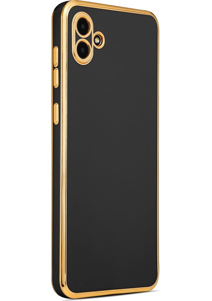 Galaxy A04 ile Uyumlu Kılıf Gold Kenar Pastel Renkli Halcyon Z-Bark Kapak Siyah