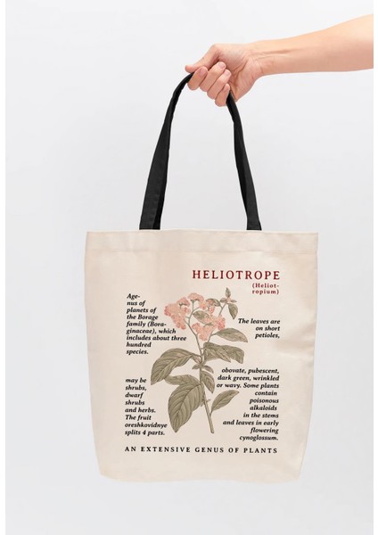 Siyah Kulplu Krem Kanvas Heliotrope Baskılı Bez Çanta fiyatları