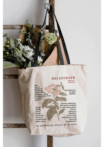 Siyah Kulplu Krem Kanvas Heliotrope Baskılı Bez Çanta fırsatları