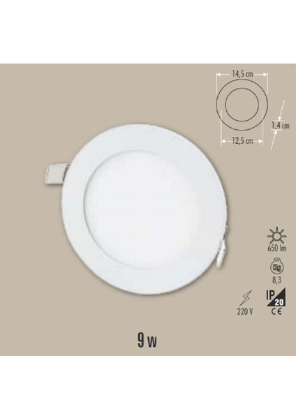 CT-5146 9W/3200K Alm. Panel Led Armatür (Günışığı-12 Adet)