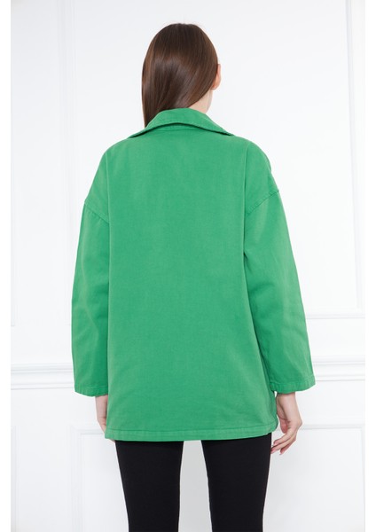 Kadın Benetton Yeşili Oversize Jean Ceket modelleri