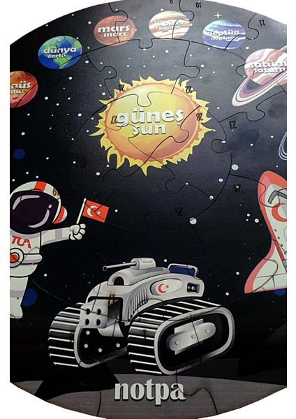 Ahşap Gezegen Puzzle 41CM, Mega Boy Renkli Uzay Bebek, Çocuk ve Okul Öncesi Için Puzzle