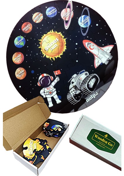 Ahşap Gezegen Puzzle 41CM, Mega Boy Renkli Uzay Bebek, Çocuk ve Okul Öncesi Için Puzzle