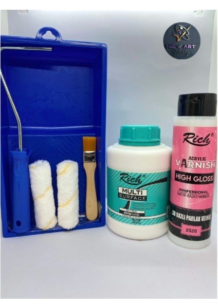 Multi Surface 1250 cc 00120 Beyaz + 500 cc Hıgh Gloss Parlak Vernik + Boyama Rulo Seti