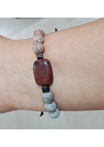 Dikdörtgen Şeklinde Koyu Bordo Jasper ve Mat Jasper Siyah Hematit Doğaltaşlı Bileklik fiyatları