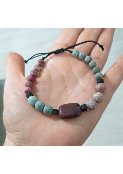 Dikdörtgen Şeklinde Koyu Bordo Jasper ve Mat Jasper Siyah Hematit Doğaltaşlı Bileklik modelleri