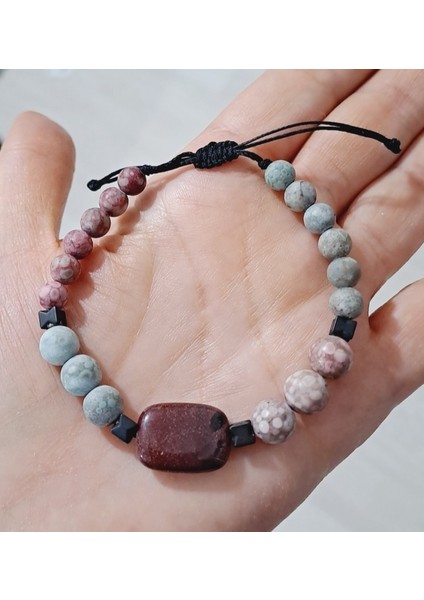 Dikdörtgen Şeklinde Koyu Bordo Jasper ve Mat Jasper Siyah Hematit Doğaltaşlı Bileklik fırsatları