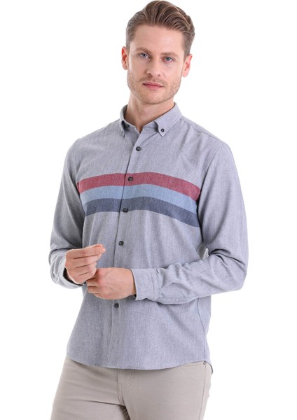 Bordo Comfort Fit Desenli Pamuklu Uzun Kol Spor Gömlek