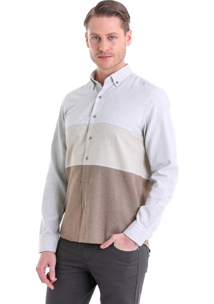 Gri Comfort Fit Düz Pamuklu Uzun Kol Spor Gömlek