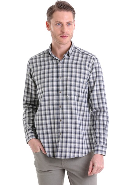 Gri Klasik Fit Kareli Pamuklu Uzun Kol Klasik Gömlek modelleri